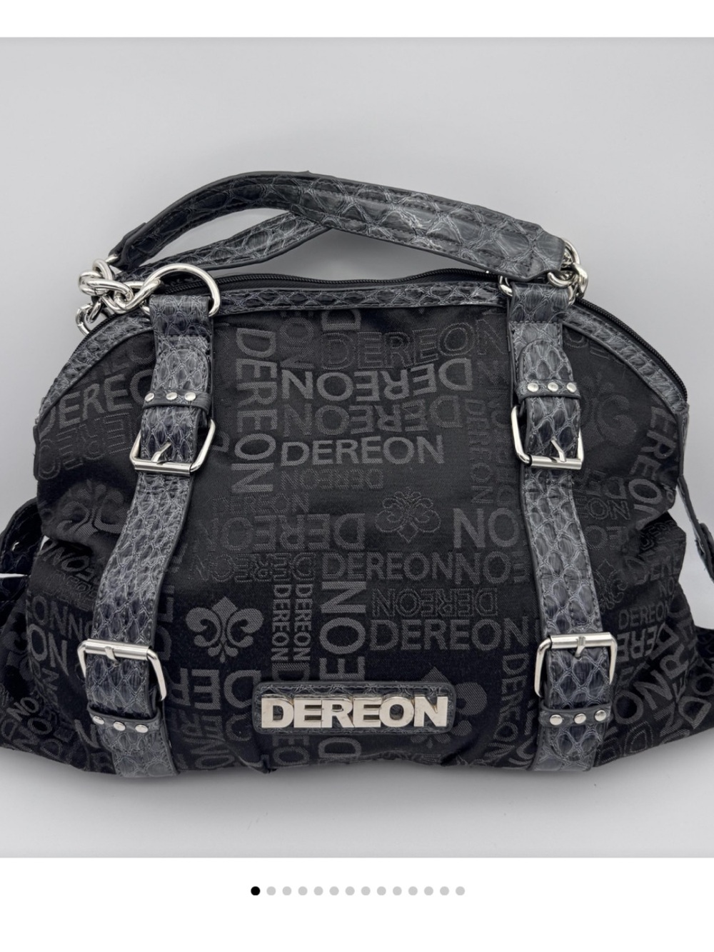 Dereon Black Logo Jacquard Satchel Shoulder Purse